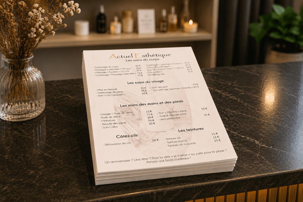 Impression flyers institut de beauté pour Actuel Esthétique
